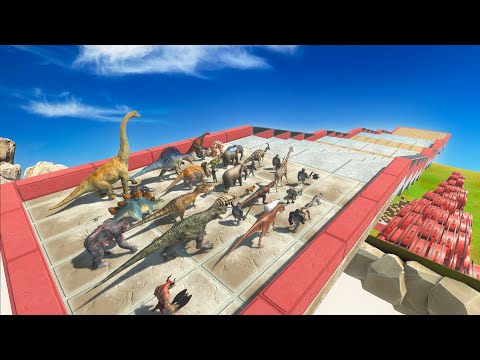 Stair Falling Champions To Get Hippo Funny Race Dinosaurs, Animals - Animal Revolt Battle Simulator