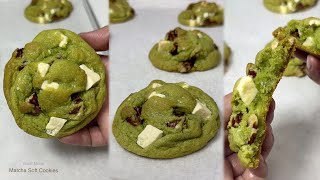 MATCHA SOFT COOKIES Recipe | Crisp outside soft inside matcha flavored with white chocolate cookie