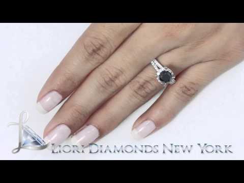 BDR-044 - 1.92 Carat Certified Natural Black Diamond Engagement Ring 18k White Gold