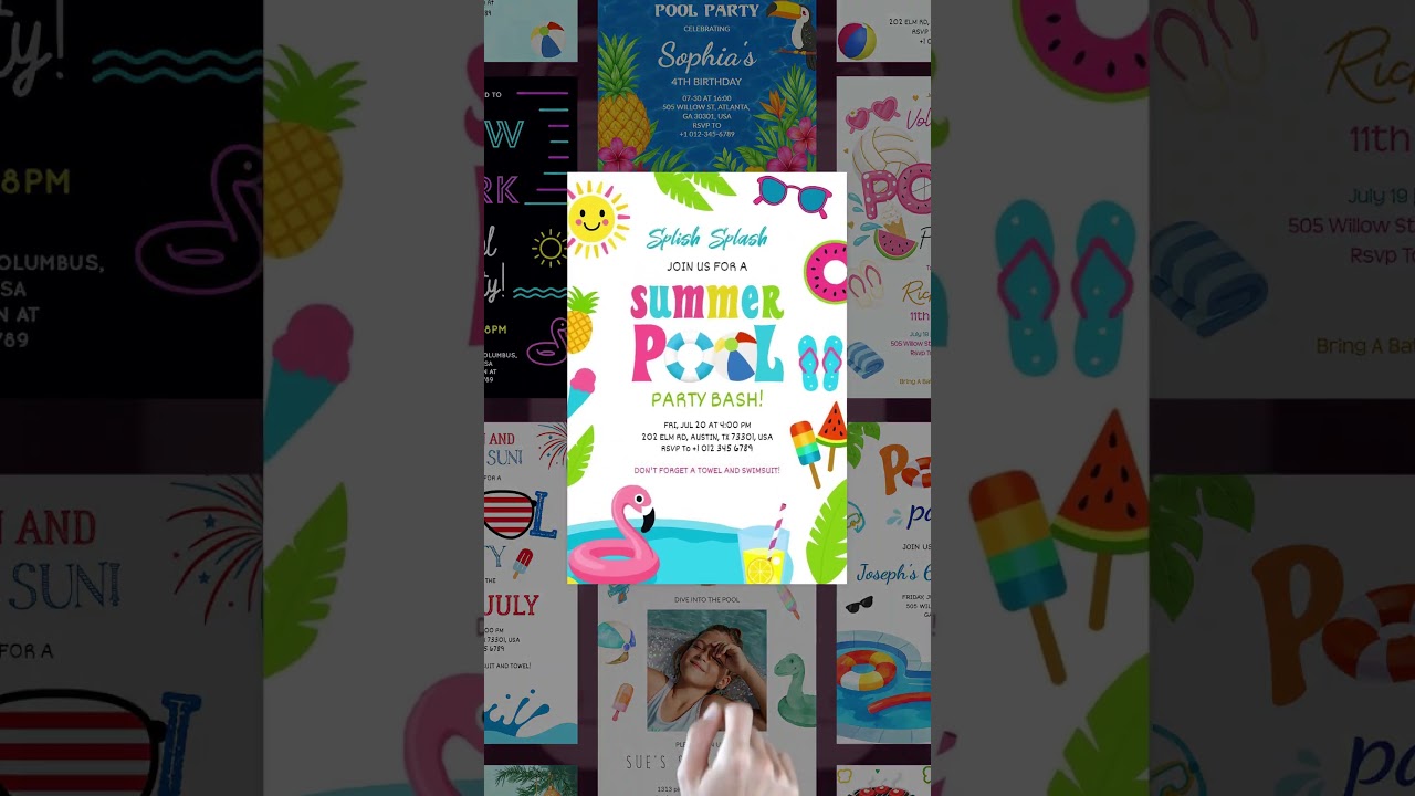 Design Pool Party Invitation Cards with 1invites #poolparty #poolpartyfun #partyinvitation
