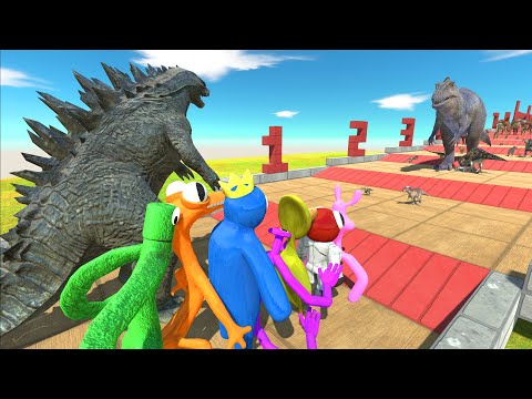 Dinosaurs Climb Challenge | Godzilla 2014 VS Rainbow Friends - Animal Revolt Battle Simulator