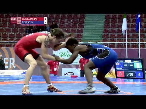 Round 3 FW - 48 kg: M. GENESIS (NGR) df. J. LAVERSMCBAIN (AUS) by FALL, 10-0