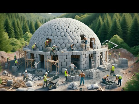 He Built a Large Dome Cabin From a Balloon in 7 Days. Full Construction Process