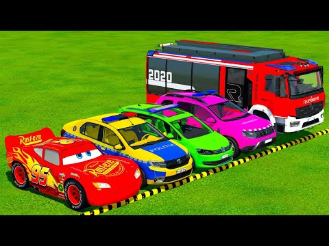 DACIA, MCQUEEN CAR, VOLKSWAGEN POLICE CARS & MERCEDES AMBULANCE EMERGENCY TRANSPORTING | FS22