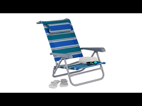 Klappbarer Liegestuhl mit Nackenkissen Blau - Grün - Weiß - Metall - Kunststoff - Textil - 59 x 78 x 85 cm