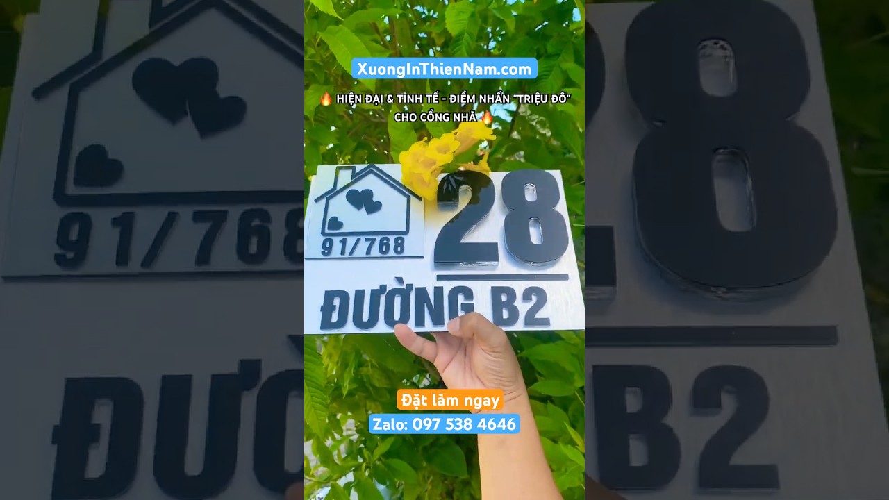 Mẫu Bảng Số Nhà Alu Bạc Xước Chữ Nổi 3D Dày 11mm Siêu Sang | Xưởng In Thiên Nam