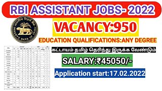 RBI Assistant 2022 Notification/ eligibility/ vacancy/ scheme of exam/ online apply