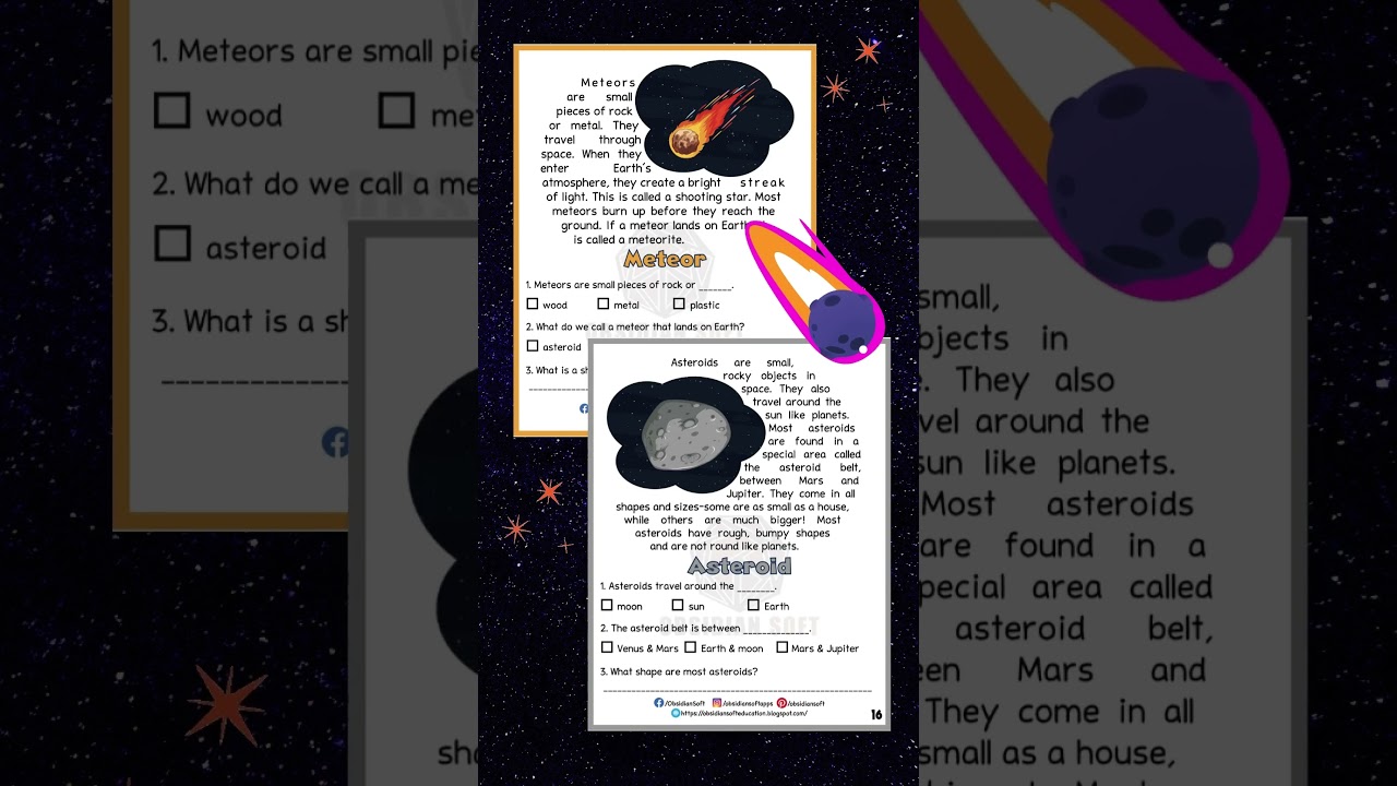 Reading Comprehension Worksheets - Space #spaceforkids #worksheetsforkids #readingcomprehension