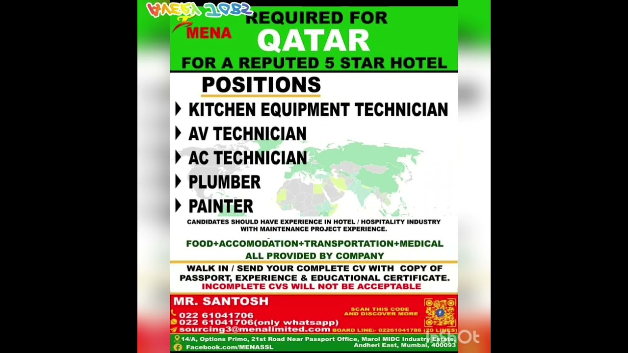 Qatar jobs update in India 2022| Technician jobs in qatar for India