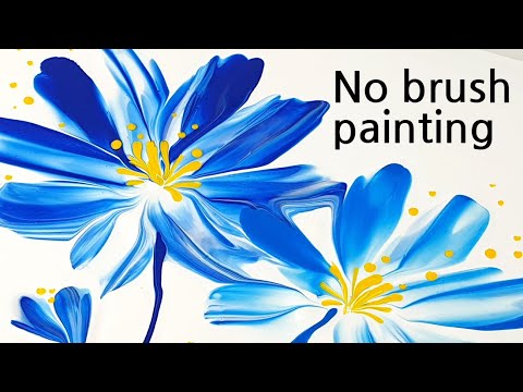 (403) Two blue flowers  | Spoon painting | Fluid Acrylic Pouring for beginners | Designer Gemma77