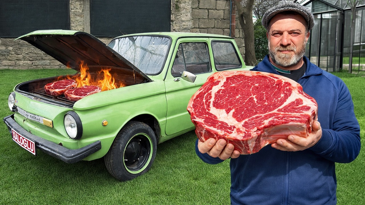 Juicy Steaks Grilled Inside A Car Engine Bay Grill!