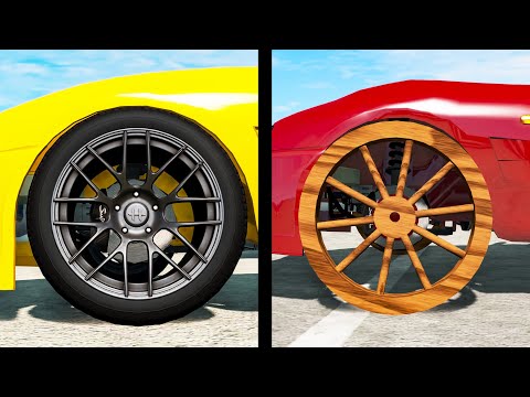 Rubber Wheels vs Wooden Wheels #1 - Beamng drive