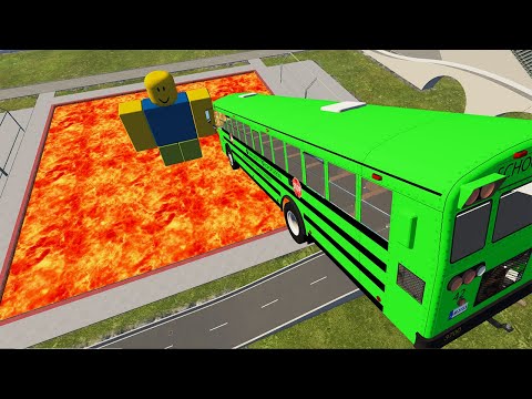 Cars vs Lava Pools Monster Truck, School Bus, Tank #16 – BeamNG.Drive