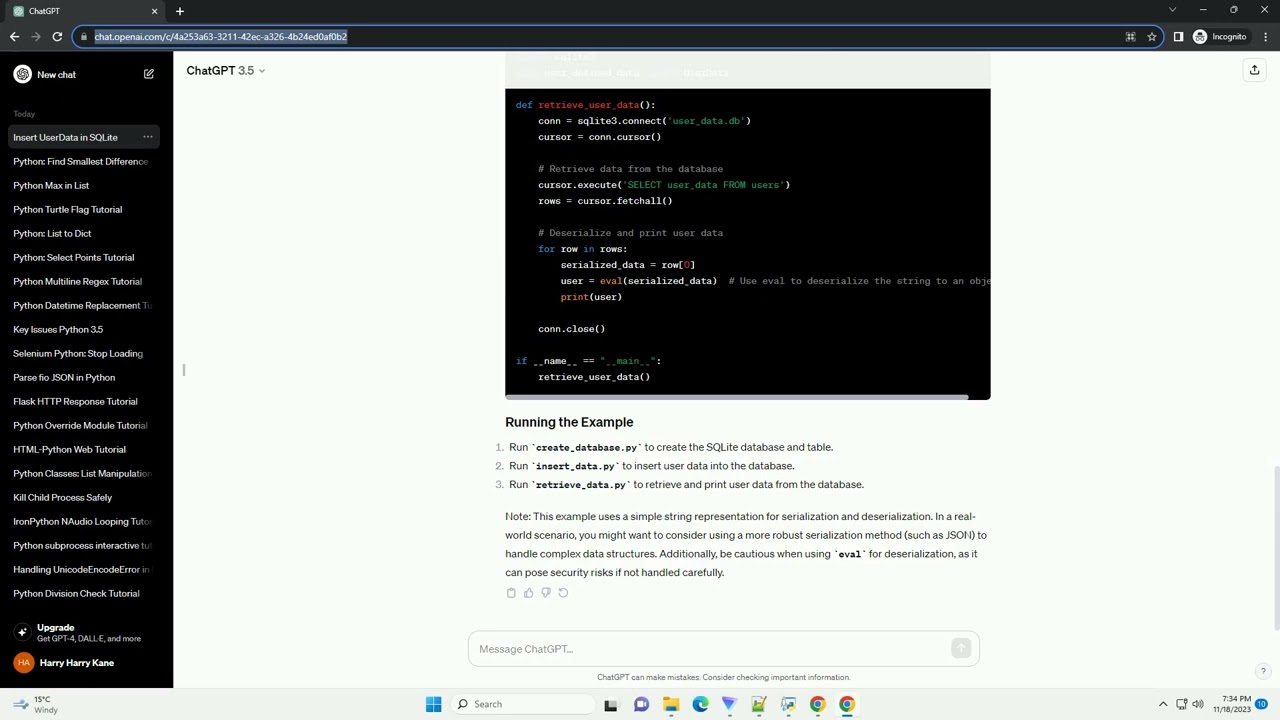 Insert user defined datatype into SQLite Database using python function
