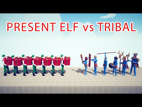 PRESENT ELF Team vs TRIBAL Team - Totally Accurate Battle Simulator TABS