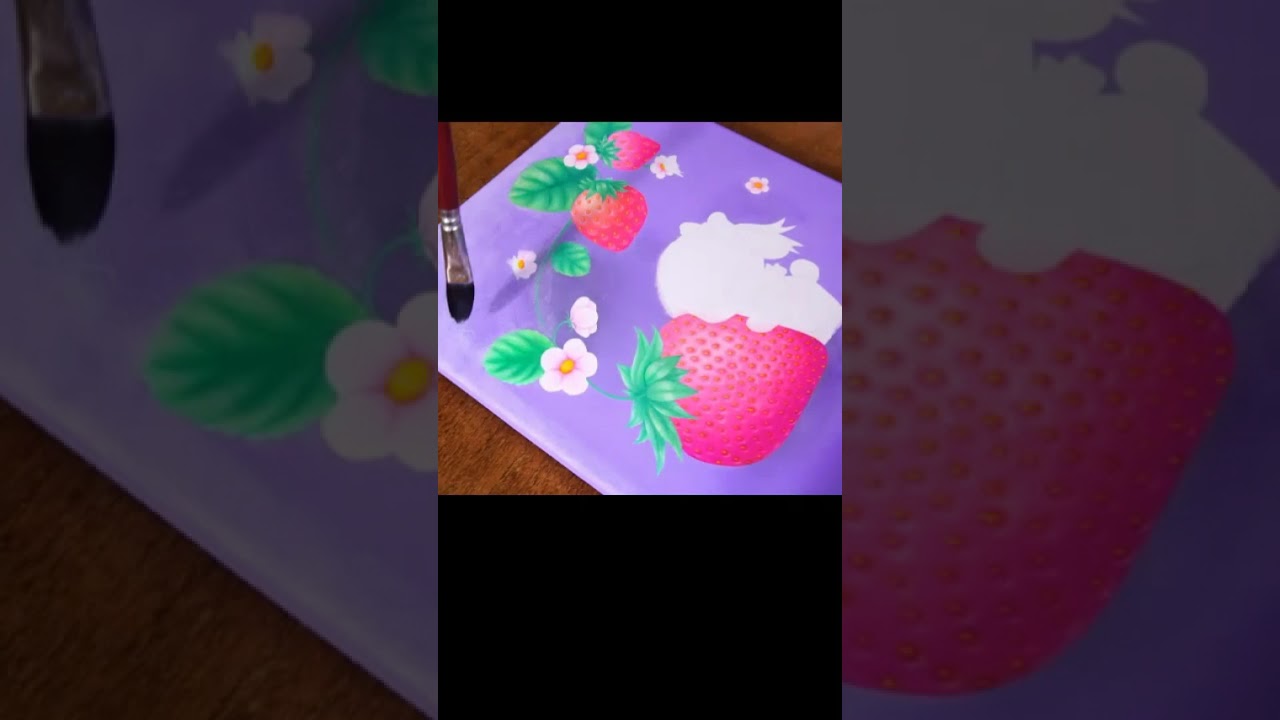 生成AIに手描きの絵を動かしてもらったよ♡アクリル絵の具アート♡可愛いうさぎと苺♡illustrationmaking♡ART