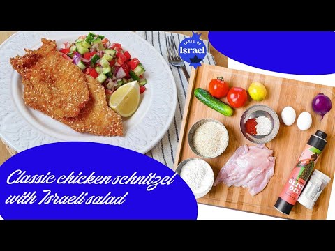 Classic chicken schnitzel with Israeli salad