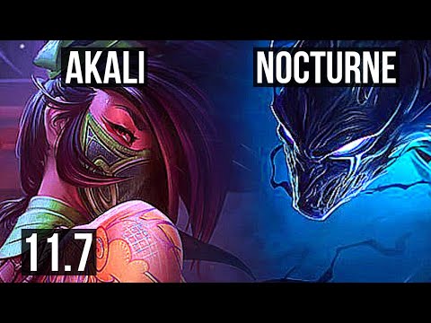 AKALI vs NOCTURNE (MID) | 7/0/1, 67% winrate, Godlike | KR Grandmaster | v11.7