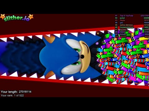 Slither.io A.I. Sonic Vs Giant Pro Snakes - Epic Skin Slitherio Vip Best Gameplay - World Record