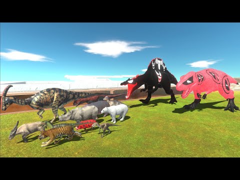Escape from Neon Venom Spino & Neon Deadpool T-Rex - Animal Revolt Battle Simulator