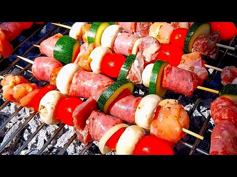 Picnic BBQ Feast: Grilled Meat and Vegetable Skewers Recipe