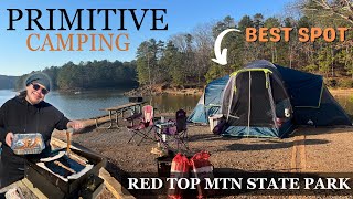 WE PRIMITIVE TENT CAMP IN THE BEST SPOT ON LAKE AT RED TOP MTN STATE PARK IN GA | NO ELECTRICITY