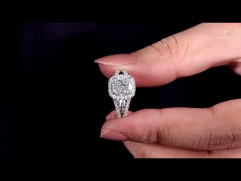 2.01 CT Cushion Cut Lab Grown Diamond Ring, Halo Split Shank Engagement Ring, Diamond Wedding Ring
