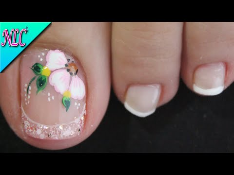 DISEÑO DE UÑAS PARA PIES FLOR CON FRANCÉS FÁCIL DE HACER – FLOWERS NAIL ART – FRENCH NAIL ART – NLC