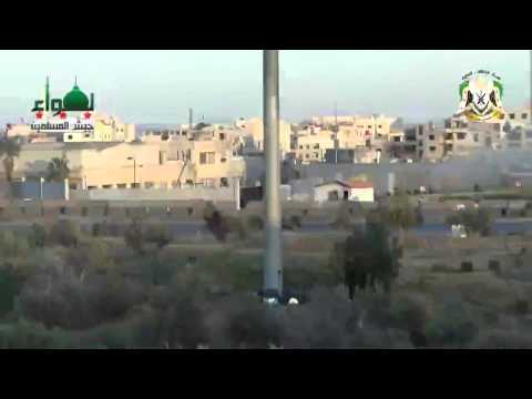 استهداف قوات النظام في مبنى المخابرات الجوية من قبل لواء جيش المسلمين في مدينة حرستا في محافظة ريف دمشق
