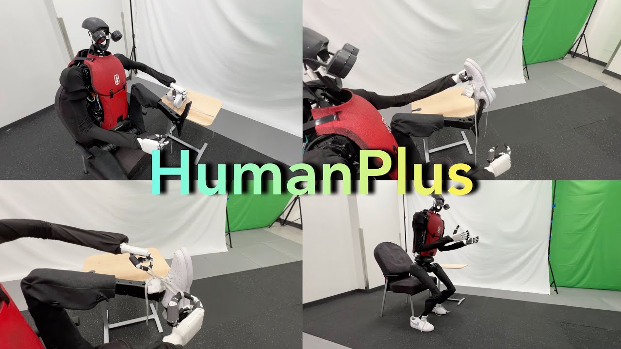 Stanford HumanPlus Humanoid learns to wear a Nike skateboard shoe, stand up and walk