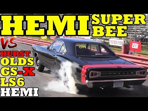 HOW FAST is a HEMI SUPER BEE !! vs HEMI Road Runner,  Hurst/Olds, Stage 1, LS6 ! OLD SCHOOL DRAGS !!