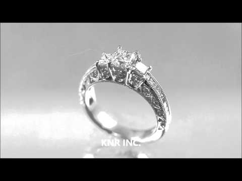 14K WHITE GOLD PRINCESS CUT DIAMOND ENGAGEMENT RING DECO 1.95CTW - KNR INC - 634