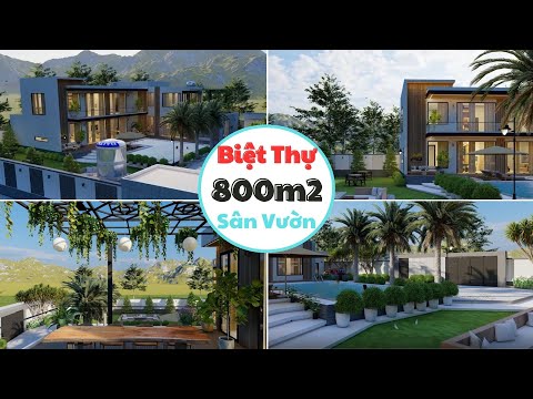 THIẾT KẾ 3D BIỆT THỰ 2 TẦNG 800m2 SÂN VƯỜN 4 PHÒNG NGỦ 5WC