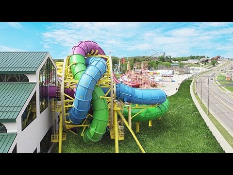 America's First Rotating Waterslide - Medusa's Slidewheel at Mount Olympus. Wisconsin Dells