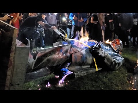 Protesters pull down, burn statue of Confederate Officer Albert Pike in D.C.