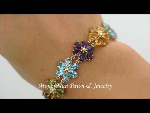 MoneyMan Pawn Jewelry - Multi Color Gemstone Flower Bracelet