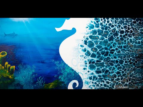 (150) Seahorse Silhouette Acrylic Pour Painting