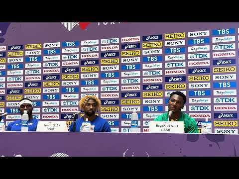 NOAH LYLES, KENNY BEDNAREK, BRYAN LEVELL PRESS CONFERENCE AFTER MEN’S 200M FINAL AT TOKYO 2025