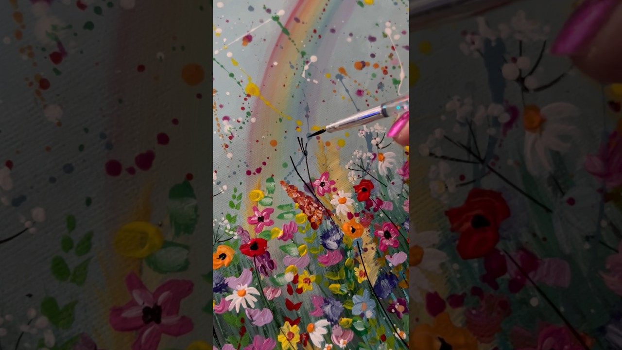 Painting Rainbow Flowers 🌈 #art #artist #artwip #acrylicpainting #wildflowers #rainbow