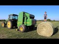 Working on the farm with tractors | Baling hay for kids | Round baler