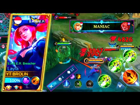 28 Kills + Maniac Layla !! Layla User inspire Spell & Gameplay Gold Lane - MLBB