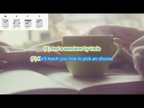 One More Cup of Coffee by Bob Dylan play along with scrolling guitar chords and lyrics