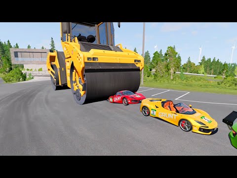 Giant Road Roller Crush Cars And Tiny Car