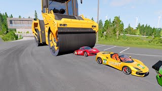 Giant Road Roller Crush Cars And Tiny Car