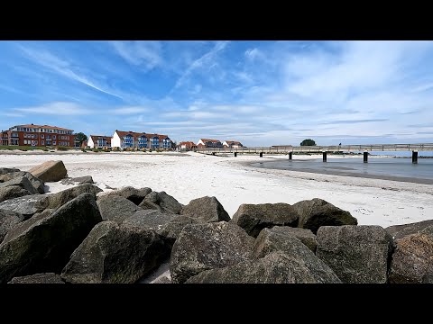Schönberger Strand, June 2024. White sandy beach. Pier. Baltic Sea. 4K GoPro 10/50 FPS. Baltic Sea