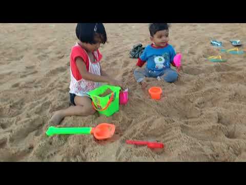 Watch out tiny brains reaction when waves approched at Candolim Beach Goa in August