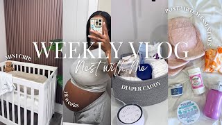 NEST WITH ME | BEDSIDE NURSERY + DIAPER CADDY + POSTPARTUM BASKET| 38 WEEKS PREGNANT