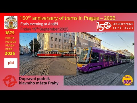 Prague, Czechia: Trams in the early evening at Anděl on Friday 19th September 2025