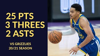 Jordan Poole 25 Pts 3 Threes 2 Asts 2 Rebs Highlights vs Memphis Grizzlies | NBA 20/21 Season