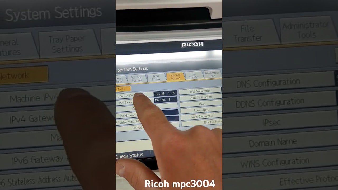 Ricoh mpc 3004 IP address settings.